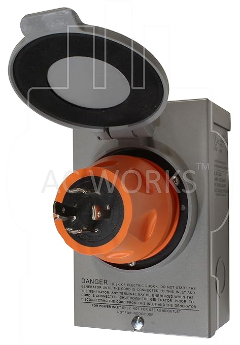 AC WORKS Generator to Transfer Switch 50Amp Inlet Box Adapter (L14-20 20Amp 4-Prong to CS6364 Compact)
