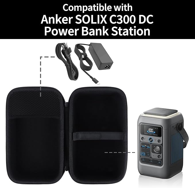 Case Compatible with Anker SOLIX C300 DC Power Bank Station Outdoor 288Wh 90000mAh Portable Power Station 300W Solar Generator