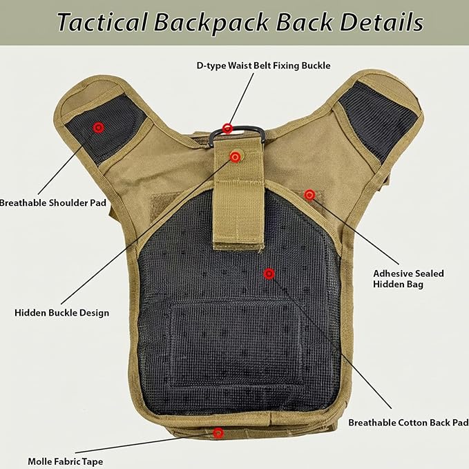 Tactical Backpack for MenMilitary Sport Bag Pack Sling Shoulder Backpack Tactical Crossbody Bag EDC Molle Assault Range Bag Chest Pack for Hiking Camping Outdoor - Khaki
