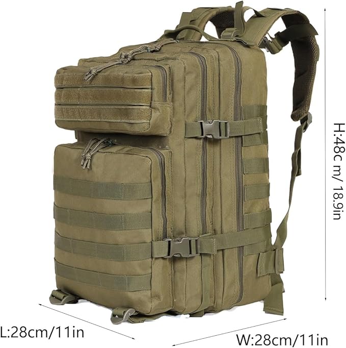Lawaia Tactical Backpack Military Hunting Gym Hiking Rucking Backpack with Weights Survival Rucksack Tool Motorcycle Accessories Fishing Camping Range Bag 50L for Men (Green)