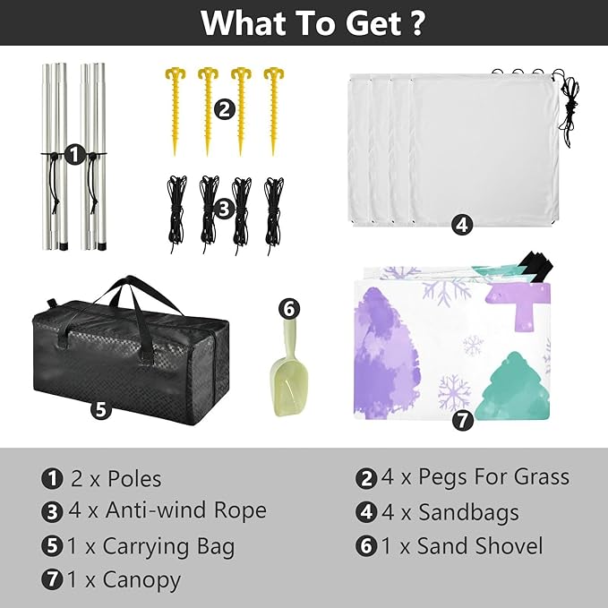 xigua Tree Snowflake Beach Tent Sun Shelter with Carrying Bag - Silver Coated Oxford Fabric Beach Canopy for Beach Camping Fishing - Includes Windproof Ropes Sandbags &amp Stakes