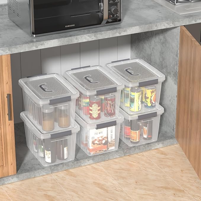 12 Quart Clear Plastic Box with Lid Latching Container with Handle 6 Packs