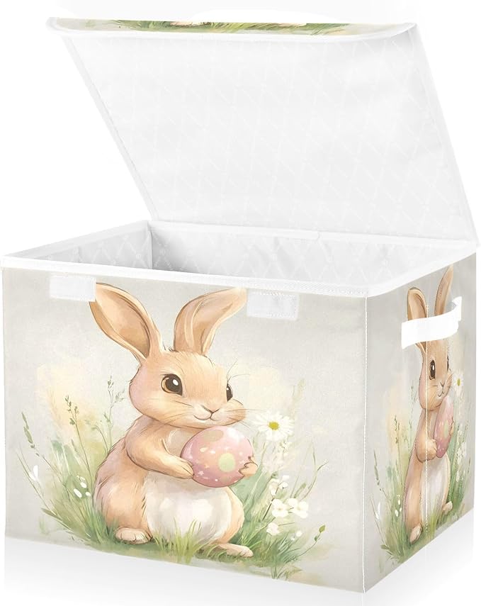 Cute Bunny and Egg Fabric Storage Bins with Lids and HandleFoldable Storage Bins with LidsCloset Organizers for Clothes Storage Room Organization Office Storage Chest Organizer