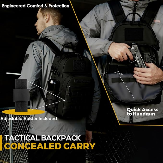 Miramrax Tactical Backpack for Men Military Backpacks with Holster Army 3 Days Assault Pack Bug Out Bag for Hiking Camping (Black)