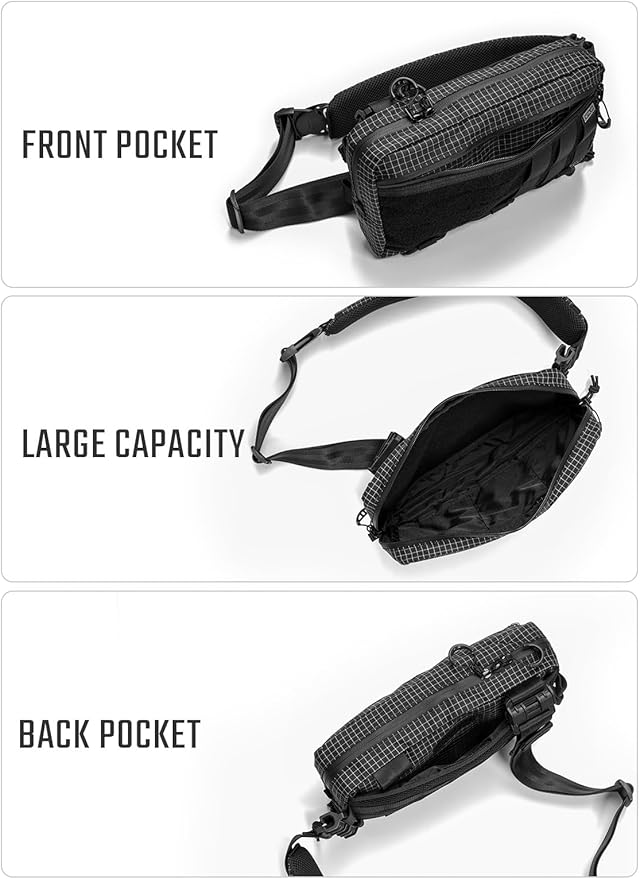 TACTICAL_GEEK Crossbody Shoulder Bag Multipurpose Daypack Chest Backpack Casual Sling Bag for Men &amp Women (L3-T60 Black Silver)