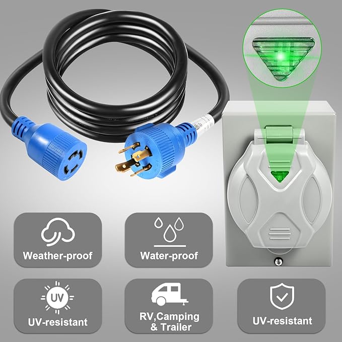 30 Amp Generator Cord and Power Inlet Box 25FT Generator Cords 30 Amp125V/250V Generator Power Cord NEMA L14-30P to L14-30RTwist Lock Connector