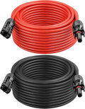 MOOKEERF Solar Panel Extension Cable - 12AWG 100FT Solar Wire with Female &amp Male Waterproof Connector PV Wire for RV Photovoltaic Systems Home Boat Solar Panels Car(100ft Red + 100ft Black)