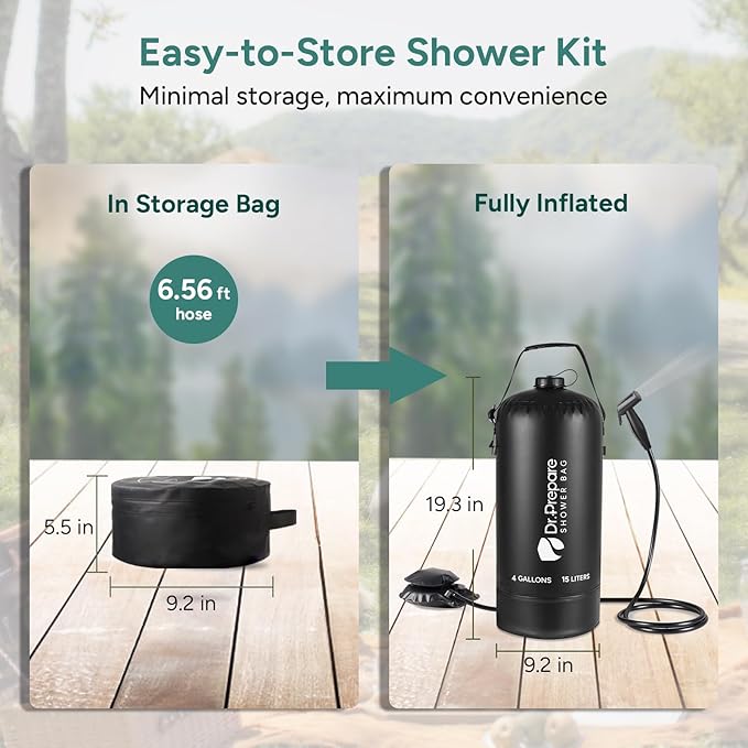 DR.PREPARE Portable Shower for Camping 4/5 Gallons Camping Shower Bag Portable Outdoor Shower with Pump for Hiking Climbing Pet Cleaning Car Washing Beach &amp Emergency