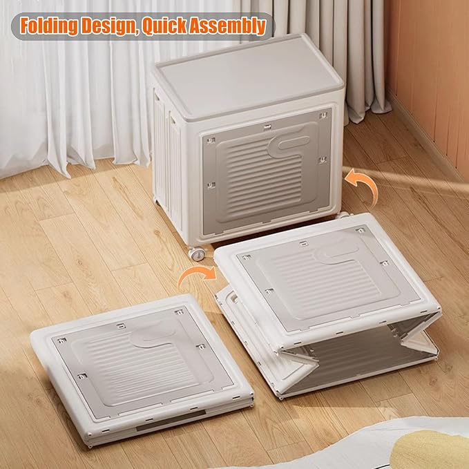 2PCS Folding Storage Bins With Lid And Wheels 120L/108QT Large Capacity Storage Organizer Clothes Storage Box For Home Office And Dorm
