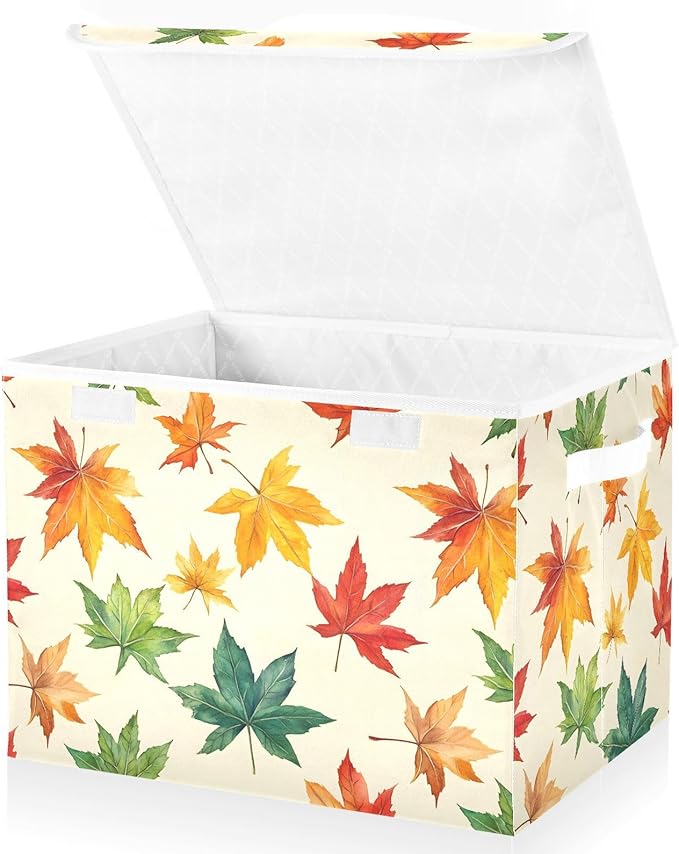 AIXIWAWA Lidded Storage Cube (Colorful Maple) Fabric Foldable Closet Bins with Flip Lid and Handles Organizer Basket Container 16.5 x 12.6 x 11.8 IN