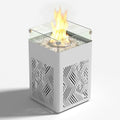 18 Aluminum Propane Fire Pit Table with 45000 BTU Square Outdoor Gas Fire Table with Glass Wind Guard Glass Stones &amp Waterproof Cover Patio Fire Table for Balcony Backyard Porch White