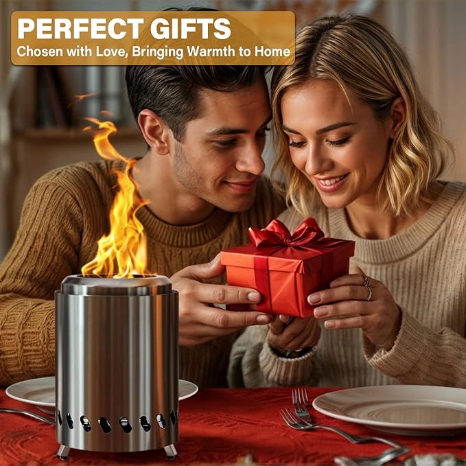 HGD Small Tabletop Fire Pit 8.0 x 5.5 in Portable Mini Smokeless Table Top Firepit Low Smoke Camping Stove for Outdoor/Patio with Travel Bag &amp Forks Fueled by Pellets/Wood Stainless Steel Si