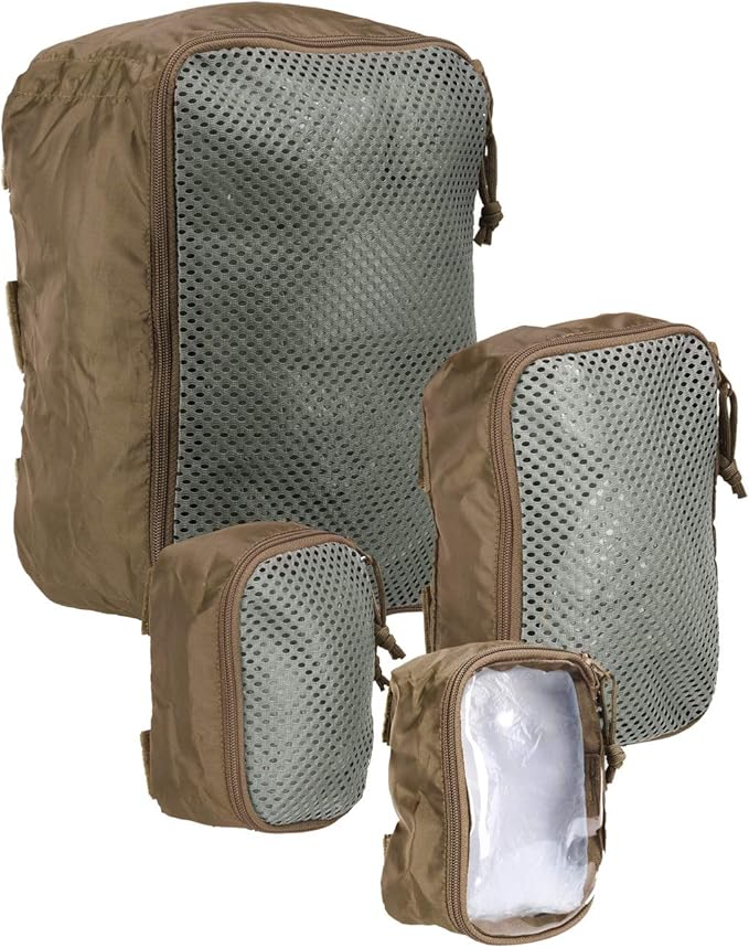Tasmanian Tiger Modular Tactical Packing Cubes Set - Four Flexible Mesh Pouches with Modular Fastening Multiple Sizes