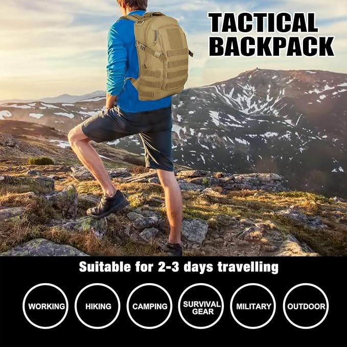 Small Tactical Backpack 12L Molle Bag Rucksack Army Daypack Military Daypack for OutdoorHiking (Tan)