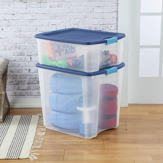 Sterilite 6-Pack Latch and Carry Clear Plastic Storage Bins with Latching Lids and Full-Grip Handles 12 Gallon