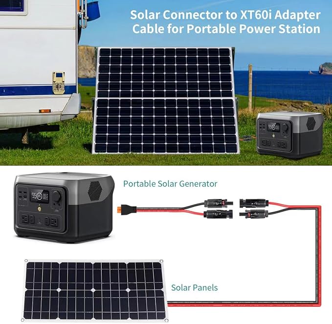 10AWG Tinned Copper Wire XT60i to Solar Panel Connector Extension Cable 50FT – Heavy-Duty Solar to XT60i Cable for RC Batteries Drones Solar Power Systems and Renewable Energy Applications