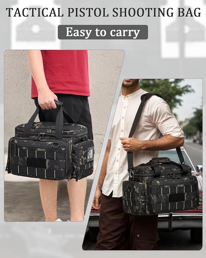HAMBOLY Tactical Gun Range Bag for Handguns Pistol Range Bag with 6X Magazine Slots and Extra Pockets for Ammo and Essentials for Shooting Hunting Outdoor Sports