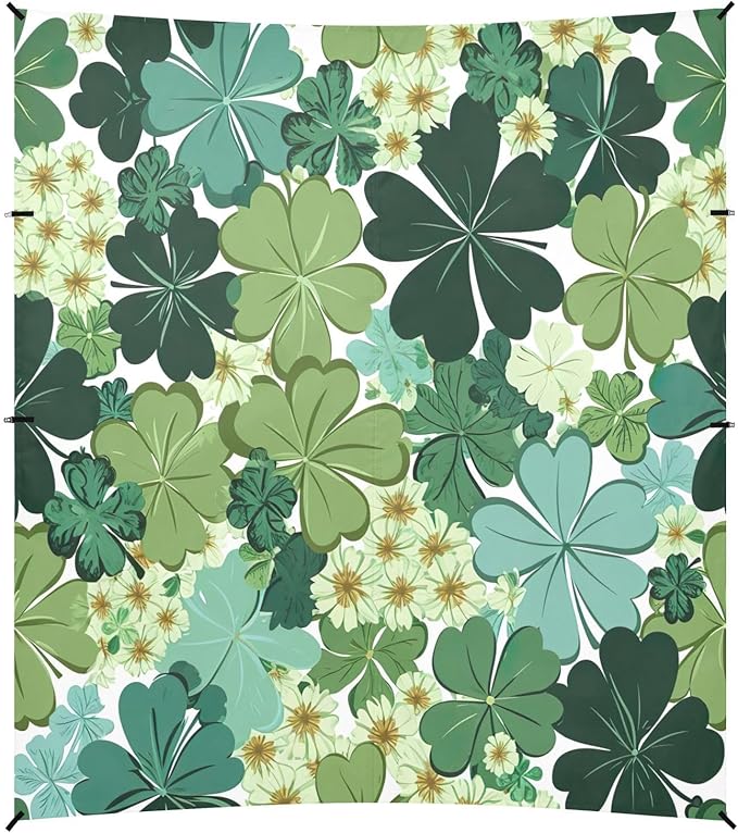St Patrick's Shamrocks Floral Beach Tent Sun Shelter Set UPF50+ UV Protection 10.5 x 9.19 FT Camping Shade Canopy with Sandbags Sand Anchors Carrying Bag and Others