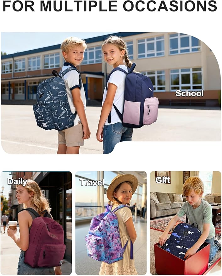 VASCHY Backpack for School Lightweight Water Resistant Bookbag Casual Daypack for Man/Boys Dinosaurs