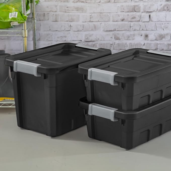 Sterilite 18-Pack Plastic Storage Bins with Lids Stackable Containers 7.5 Gallon Black