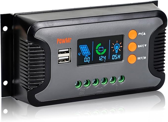 PowMr 30A PWM Solar Charge Controller 12V 24V 36V 48V Auto LCD Display and Dual USB Output Fit for AGM Gel FLD Lead-Acid and Lithium Battery【Update Version】