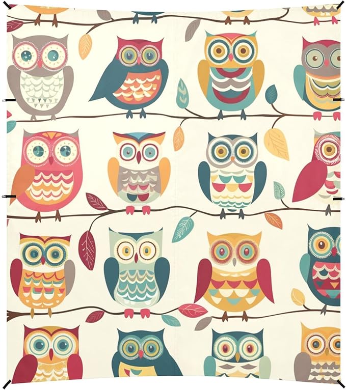 ALAZA Colorful Owl Cartoon on The Tree Beach Tent Sun Shelter Portable Canopy Sunshade for Outdoor Camping Picnics Backyard Fun 10x9 ft