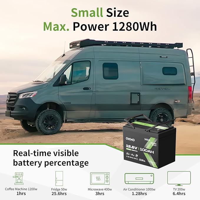 12V 100Ah LiFePO4 Battery with Bluetooth BCI Group 24 Built-in 100A BMS 1280Wh Rechargeable Deep Cycle Lithium Battery 15000+ Cycles for RV Marine Solar Trolling Motor Home Off-Grid