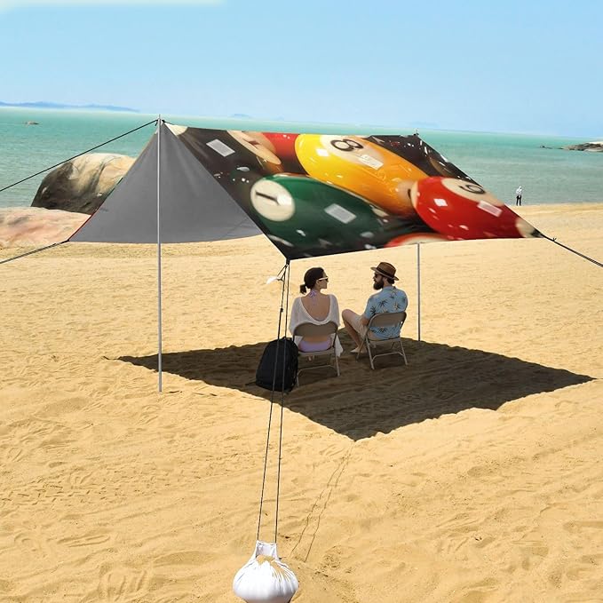 ALAZA Billiard Balls with Numbers Beach Tent Sun Shelter Portable Canopy Sunshade for Outdoor Camping Picnics Backyard Fun 10x9 ft