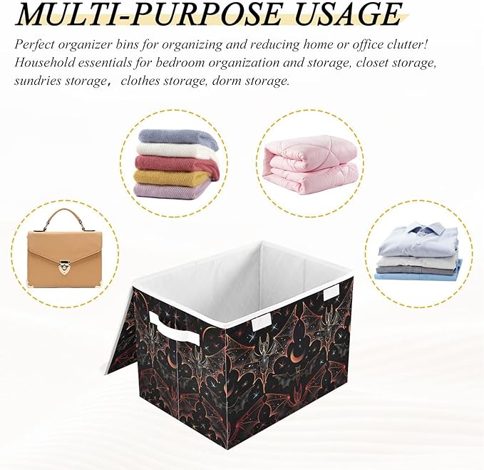 senya Halloween Baskets Collapsible Storage Bins with Lids Goth Bat Star Storage Boxes Clothes Baskets for Organizing B06D22020