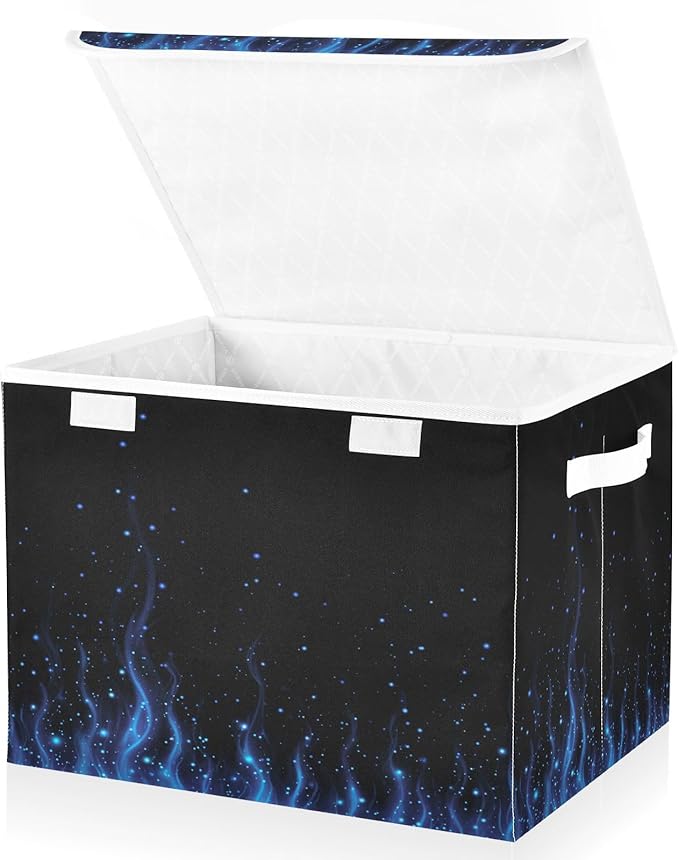 Storage Bins With Lid Stackable Fabric Closet Organizer Clothing Storage Large Boxes For Closet Shelves Bedroom Bright Blue Fire Flame Dots