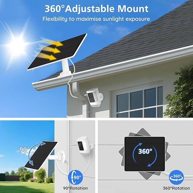 Solar Panel for Ring Camera 2 Pack Solar Panel Charger Compatible with Ring Stick Up Cam/Pro Spotlight Cam Plus/Pro Waterproof IP65 10FT Cable 5W 6V High Efficiency Fast Charging(New Generation)