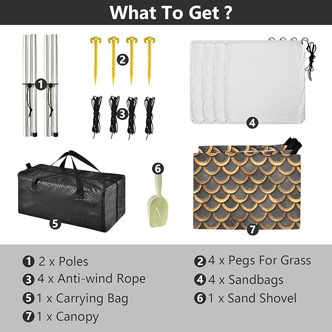 ALAZA Retro Golden Snake Skin Print Beach Tent Sun Shelter UPF50+ Protection Beach Shade Canopy w/ 4 Sandbags for Outdoor Camping Fishing Backyard Fun Picnic 10x9 ft