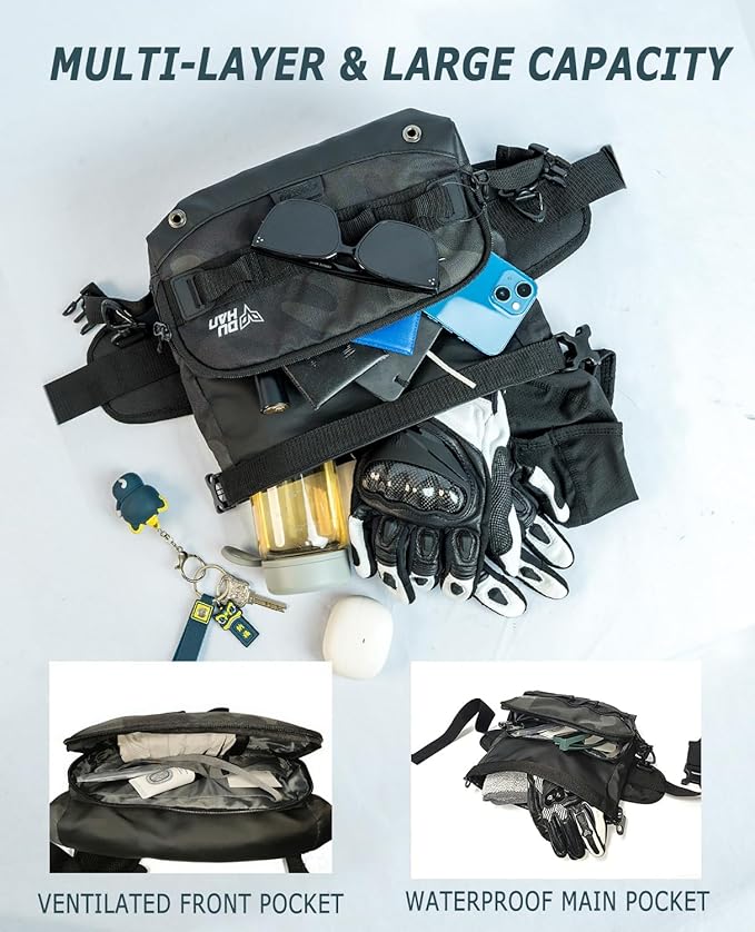 DUHAN Multi-Function Motorcycle Waist Bag – Waterproof Adjustable Leg &amp Tactical Pack 4-Way Wearable for Motorcycle Hiking Cycling Outdoor Work