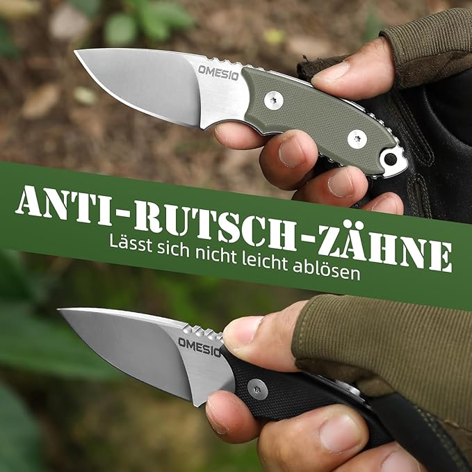 Omesio Neck Knife 5.43 Neck Knife with Sheath and Necklace Full Tang Small Fixed Blad Knife D2 Steel 2.17-Inch Blade G10 Handle for Outdoor Survival Camping Tactical