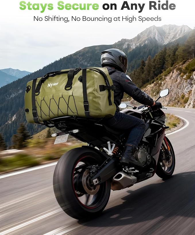 60L Waterproof Duffel Bag Motorcycle Dry Bag Backpack Heavy-Duty Roll-Top Waterproof Bag with Sealed Seams &amp Waterproof Zipper for Riding Kayaking Camping &amp Travel (Green)