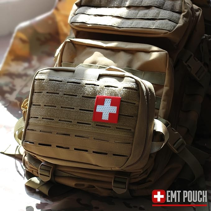 LIVANS Tactical Molle Medical Pouch - Upgraded Size Large Capacity IFAK Pouch with Detachable Quick Release and Headrest Mount Includes Flag and Cross Patch