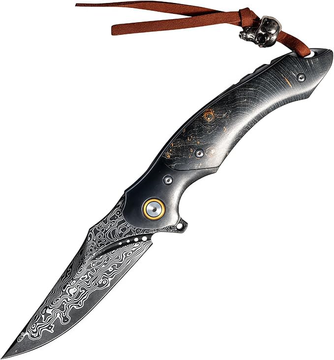Damascus Steel Folding Knife Personalized Engraving Outdoor Gear Hunting &amp Knives &amp Tools Damascus Hunting Knife with Leather Sheath HRC 60 Mexican Rosewood Handle Knives Men Gifts