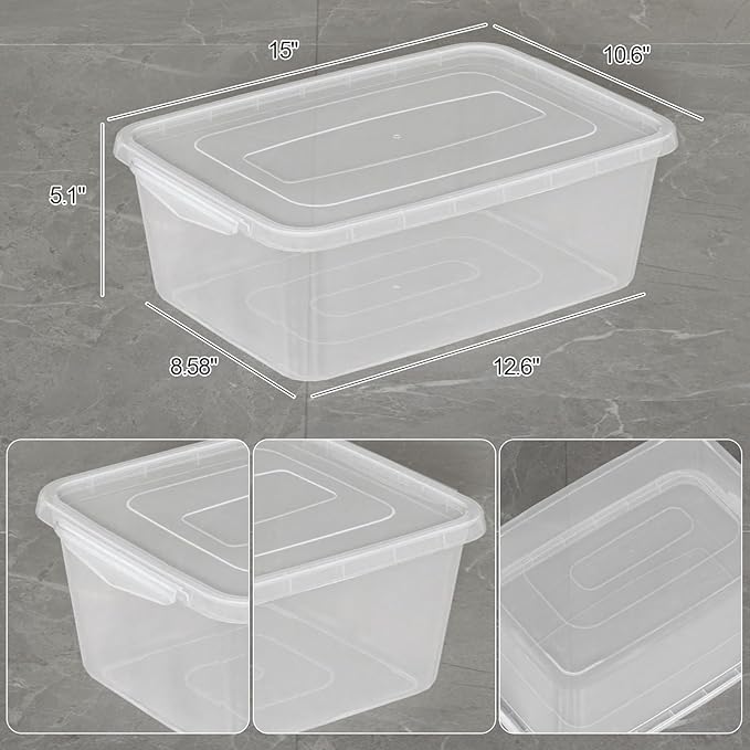14 Quart Plastic Storage Box Clear Dough Rising Box with Lid Pizza Dough Proofing Containers 4 Packs