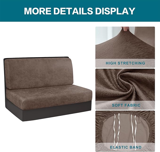 KRFOONN Stretch RV Dinette Cushion Covers Leather Look Camper Cushions Covers Replacement Couch Cushion Slipcovers Loveseat Slipcovers for Travel Trailer Couch (2 Backrest Cover &amp 2 Bench Cover T