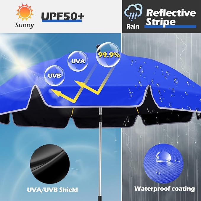 2Pack 48.8 inch Large Beach Umbrella with Clamp Sun Shade for Beach Chair 360°Adjustable UV Protection Golf Umbrella with Clip for Outdoor Stroller Wheelchair Camping Chair