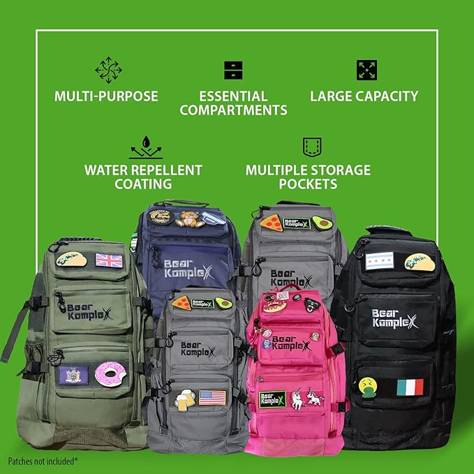 Bear KompleX Military Grade Tactical Backpack - Military Backpack Storage Organization Multiple Compartments Compression Straps MOLLE Webbing 1000 Denier Nylon Water Repellent Coating - 50L Grey