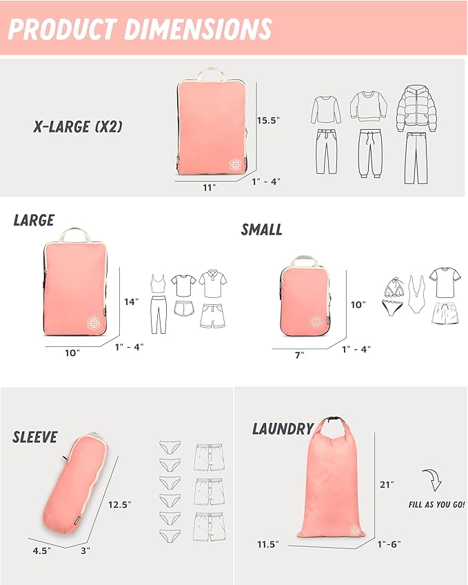 Large Compression Packing Cubes for Travel-Packing Cube Luggage Organizers 7 Piece Set for Checked Luggage-Ultralight Expandable/Compression Bags by TRIPPED Travel Gear (Dusty Rose)