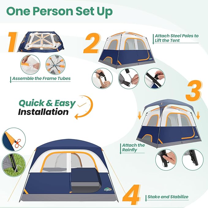 COBIZI 4-6-8-10 Person Camping Tent Spacious Family Tents for Camping Ideal Hiking 3500mm Waterproof Double-Layer Windproof Tent for Hiking &amp Backpacking