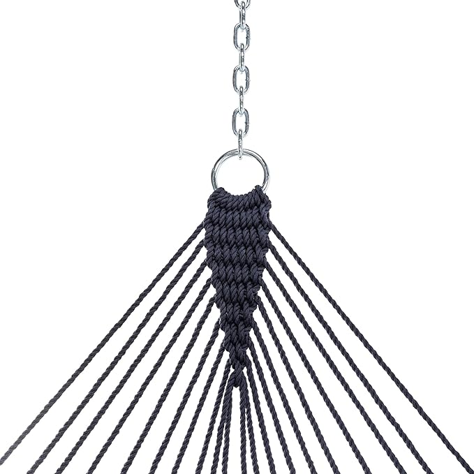 Castaway Living 13 ft. Double Traditional Hand Woven Navy Polyester Rope Hammock with Free Extension Chains and Tree Hook for 2 People with a Weight Capacity of 450 lbs.