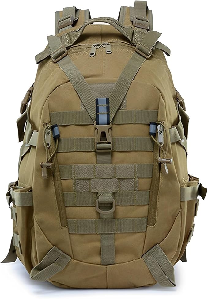 Lawaia Military Tactical Bug Out Backpack for Men - Large Capacity Night Reflective Strip Ideal for Camping and Work (khaki)