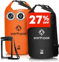 Earth Pak Waterproof Dry Bag - Roll Top Waterproof Backpack Sack Keeps Gear Dry for Kayaking &amp Fishing with Phone Case (Orange 10L &amp Black 10L)