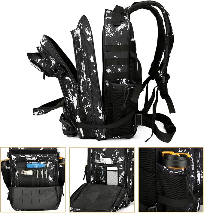 Lovelinks21 25L Tactical Backpack for Men and Women Military Backpack Small Assault Pack Molle Backpack Bug Out Bag Travel Rucksack Daypack (Black Lightning)