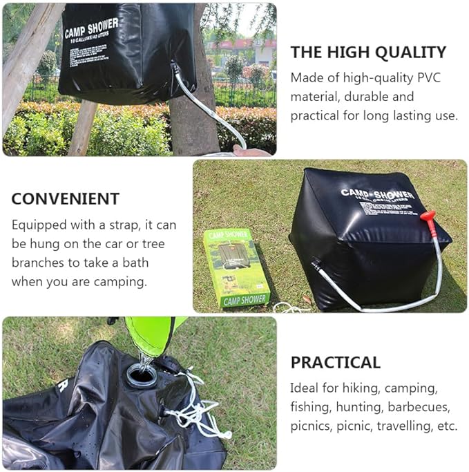Toyvian 1Set Solar Shower Bag Portable Solar Heated Camping Shower Bag with Nozzle and Straps for Hiking Fishing Barbecues and Picnics Durable Construction