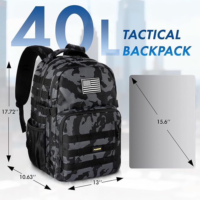 PLUSINNO Tactical Backpack 40L Water Resistant Military Backpack gym backpack for men Laptop Backpack Large MOLLE Tactical Bag 3-Day Bug Out Bag For Work Camping Hiking with Molle System