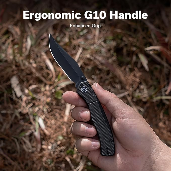 CIVIVI Clingman EDC Pocket Folding Knife with Titanium Reversible Clip 2.99 Nitro-V Blade G10 Handle Liner Lock Knife Gift for Men Women C23065-1 (Black)